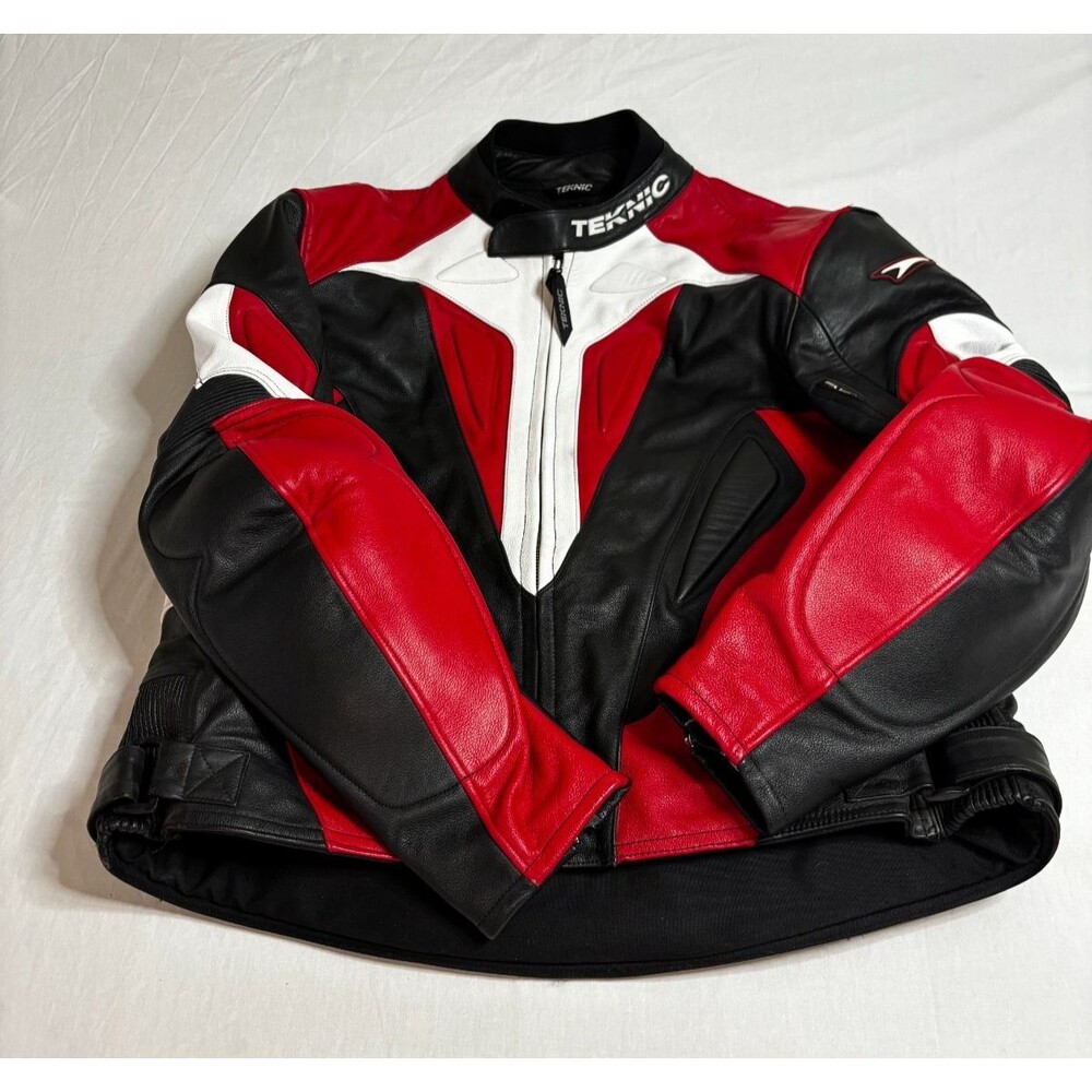 Teknic Men's Armored Leather Motorcycle Jacket Removable Liner Size 48/58 EUC